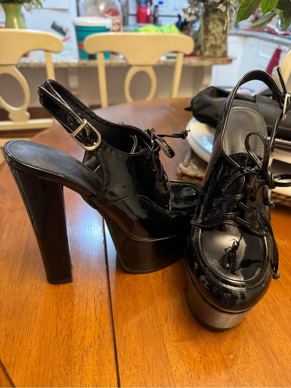 Black Patent Platform Slingback Heels